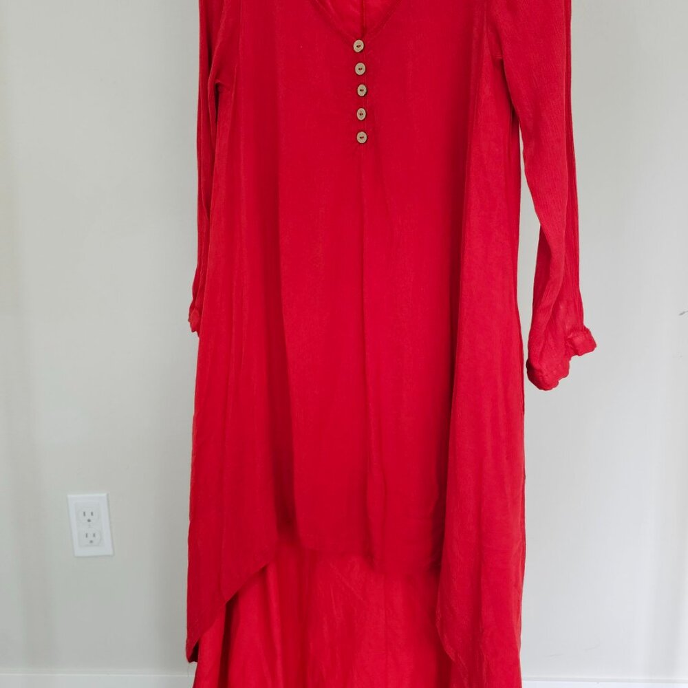 Red cotton multi-layered bohemian maxi / kaftan dress